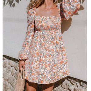 NWOT White & Orange Floral Print Mini Dress Size Small